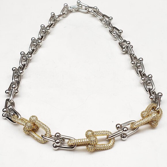 925 Pure Silver and Gold Plated Horse Shoe Necklace Chain - Picture 5 of 8